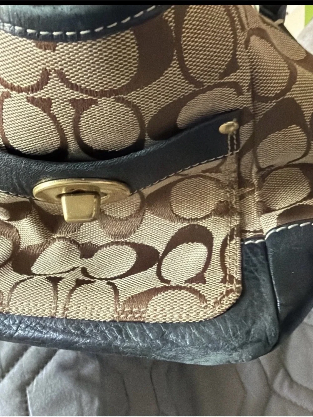 Coach Black Satchel with Multicolor Striped Lining